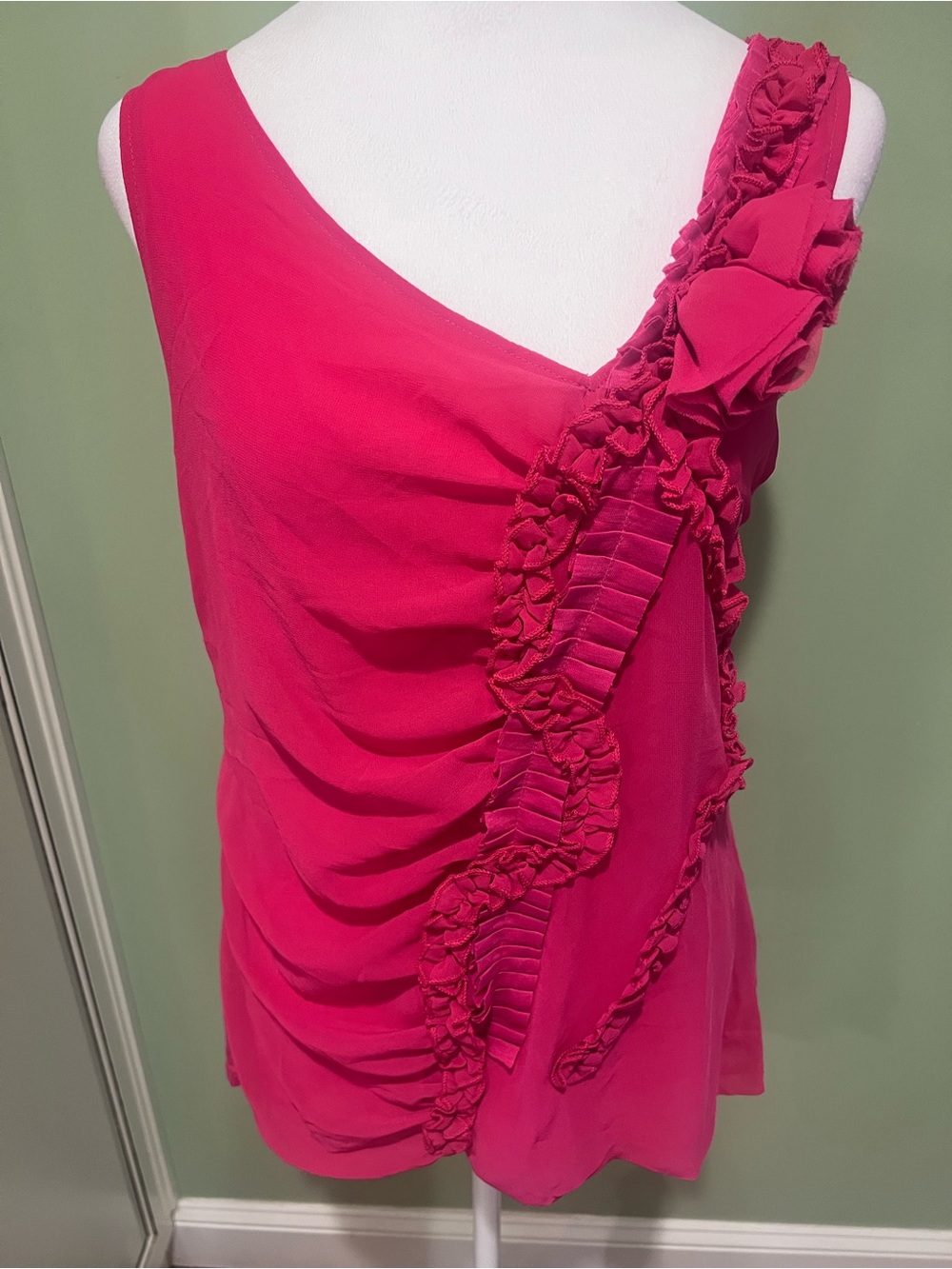 New Fuchsia One-Shoulder Ruffle Tank Top